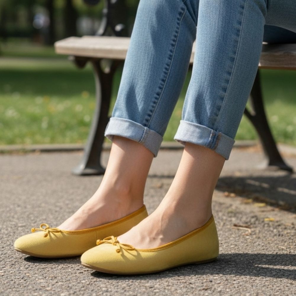 9m Original Signed leather suede  Minelli Yellow Ballet Flats Italy